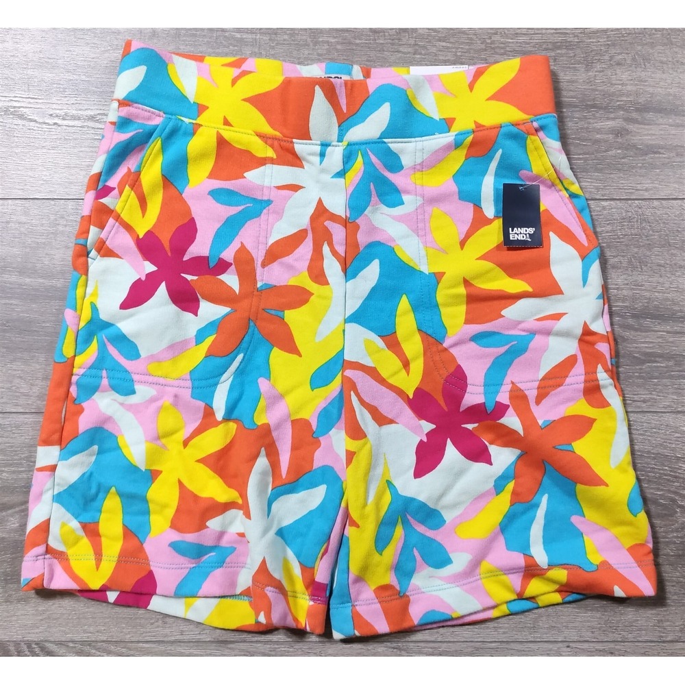 Lands End Serious Sweats Sleep Shorts Womens Small 6-8 Floral Turquoise Multi
